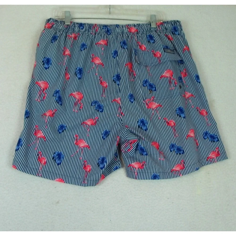 Rainforest‎ Men's Swim Trunks Size XL Flamingos Striped Lined Swimsuit Shorts